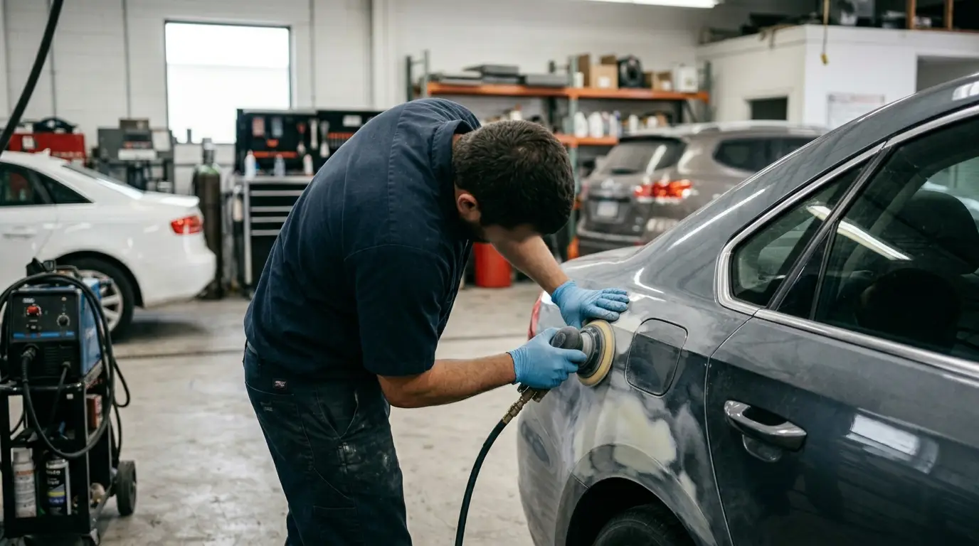Scratch and dent removal service on a vehicle panel